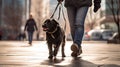 training dog walking nicely on leash Royalty Free Stock Photo