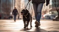 training dog walking nicely on leash