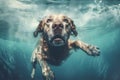 dog underwater puppy swimming funny pool fun snorkeling vacation water. Generative AI.
