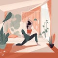 dog yoga woman sport lifestyle home fitness body zen training cartoon. Generative AI. Royalty Free Stock Photo