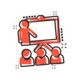 Training education icon in comic style. People seminar vector cartoon illustration pictogram. School classroom lesson business