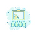 Training education icon in comic style. People seminar vector cartoon illustration pictogram. School classroom lesson business