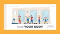Training Exercises with Professional Trainer Landing Page Template. People Doing Fitness in Gym with Coach Help Royalty Free Stock Photo