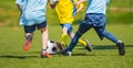 Training and football match between youth soccer teams Royalty Free Stock Photo