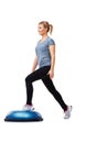 Training, half ball and studio woman doing fitness, step or wellness challenge for active exercise performance. Aerobics Royalty Free Stock Photo