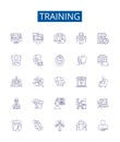 Training line icons signs set. Design collection of Education, Coaching, Tuition, Learning, Drilling, Instruction