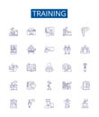 Training line icons signs set. Design collection of Education, Coaching, Tuition, Learning, Drilling, Instruction