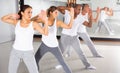 Training man and women in gym in self defense courses Royalty Free Stock Photo