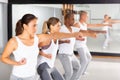 Training man and women in gym in self defense courses Royalty Free Stock Photo