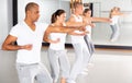 Training man and women in gym in self defense courses Royalty Free Stock Photo