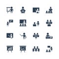 Training, presentation icons in glyph style