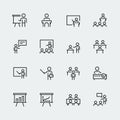 Training, presentation icons in thin line style