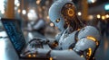 Training program for AI developers featuring an advanced robot working on a laptop