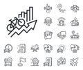 Training results line icon. Bicycle ride chart sign. Plane, supply chain and place location. Vector