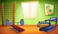 Training room with equipment for sports in cartoon style1