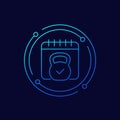 training schedule icon with a kettlebell, linear Royalty Free Stock Photo