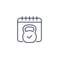 training schedule line icon with a kettlebell Royalty Free Stock Photo
