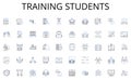 Training students line icons collection. Analytics, Statistics, Metrics, Visualization, Insights, Trends, Forecasting