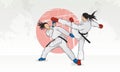 Training of two women with black belts in karate