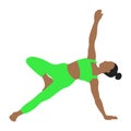 Female lady training yoga pose in cartoon shadow flat style. Meditation, pilates, mental health Royalty Free Stock Photo