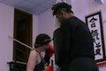 Training of a young girl with her boxing coach Royalty Free Stock Photo