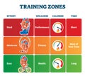 Training zones vector illustration. Labeled healthy sport exercise advice. Royalty Free Stock Photo