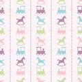 Trains and colorful baby rocking horse pattern