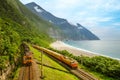 Trains at eastern coastline near qingshui cliff, hualien, taiwan