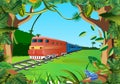 Trains in the jungle, floral frame vector