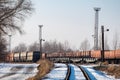 Trains with a lot of black coal cargo waggons Royalty Free Stock Photo