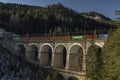 Trains on mountains railway in winter morning near Semmering Austria 01 13 2024 Royalty Free Stock Photo