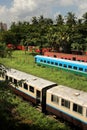 Trains from the Myanmar Railways & the Circular Railway line, Yangon Central Railway Station, Myanmar Royalty Free Stock Photo