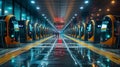 Trains Parked Inside Bustling Train Station Royalty Free Stock Photo