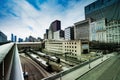 Trains and rails in downtown Chicago station Royalty Free Stock Photo