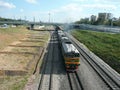 Trains on rails moving Royalty Free Stock Photo