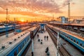 Trains on rails at Ukraine station Royalty Free Stock Photo