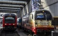 Trains on railway station at a platform at Munich, Germany Royalty Free Stock Photo
