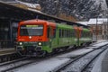 Trains in snowy day near station in Usti nad Labem CZ 11 26 2023