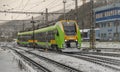 Trains in snowy day near station in Usti nad Labem CZ 11 26 2023