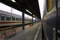 Railway station with wagons. Trains on the staion.