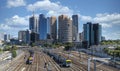 Trains taveling in and out of the city of Melbourne Royalty Free Stock Photo
