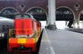 Trains at the train station waiting for passengers to board. Travel by rail on vacation