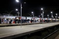 Trains at the train station waiting for passengers to board. Travel by rail on vacation