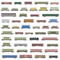 Vector set of isolated railway trains, railcars, waggons, vans Royalty Free Stock Photo