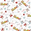 Trains, wagons and rails , doodle seamless pattern