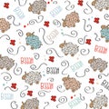 Trains, wagons and rails , doodle seamless pattern