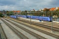 Trainstation in Ystad with several communer trains