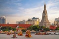 Traitional royal thai boat in river in Bangkok city with Wat arun temple background Royalty Free Stock Photo