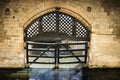 Traitor's gate and a brick wall in London, England