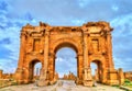 Trajan Arch within the ruins of Timgad in Algeria. Royalty Free Stock Photo